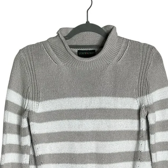 Vintage J. Crew Always Sweater Size S Roll Neck 100% Cotton Gray White Stripe - Picture 2 of 8